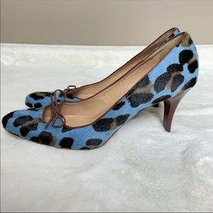 Giani Bini Blue Leopard Print Calf Hair Leather Heels with Bow Sz 10M